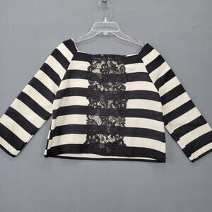 Line & Dot Tan Black Stripe Shirt Crop Top Lace 3/4 Sleeves Square Neck Women S